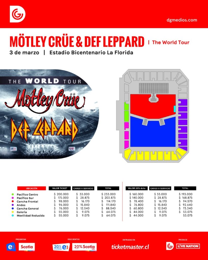 Mötley Crüe y Def Leppard en Chile fecha lugar y venta de entradas