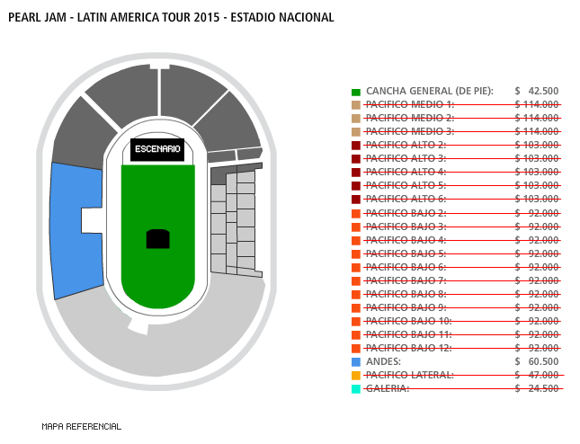 pearl jam chile 2015 mapa con localidades agotadas