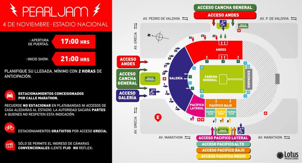 pearl jam chile 2015 mapa con accesos