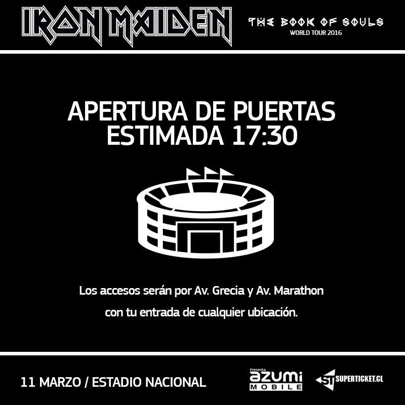 iron maiden chile 2016 apertura puertas