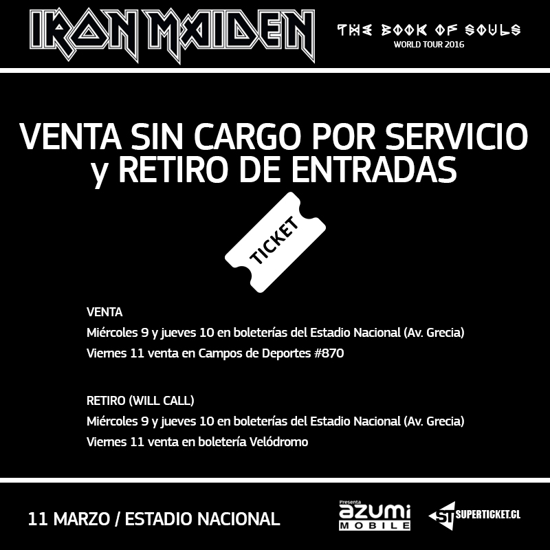 iron maiden chile 2016 venta