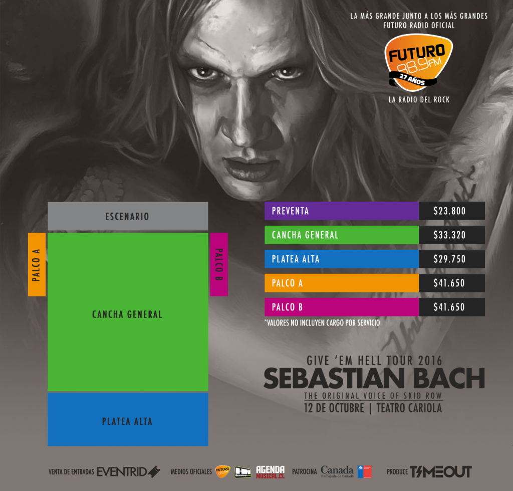 sebastian bach chile 2016 precios