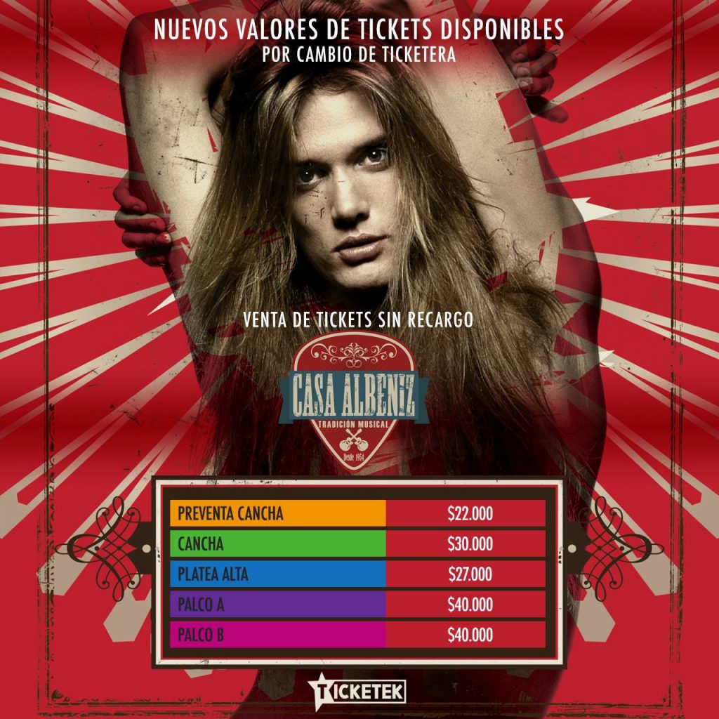 sebastian bach chile 2016 nuevos precios