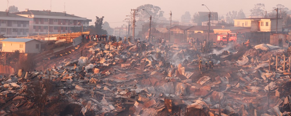 VIsta panoramica de lugar del Incendio en Valparaiso