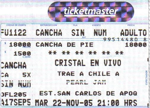 Pearl Jam Chile 2005 Entrada