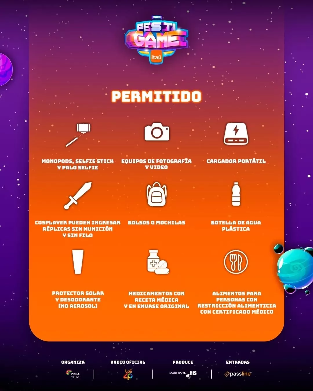 Festigame 2024 Elementos Permitidos